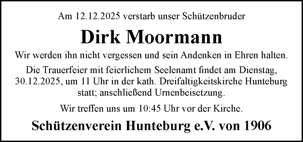  Traueranzeige für Dirk Moormann vom 27.12.2025 aus Neue Osnabrücker Zeitung GmbH & Co. KG