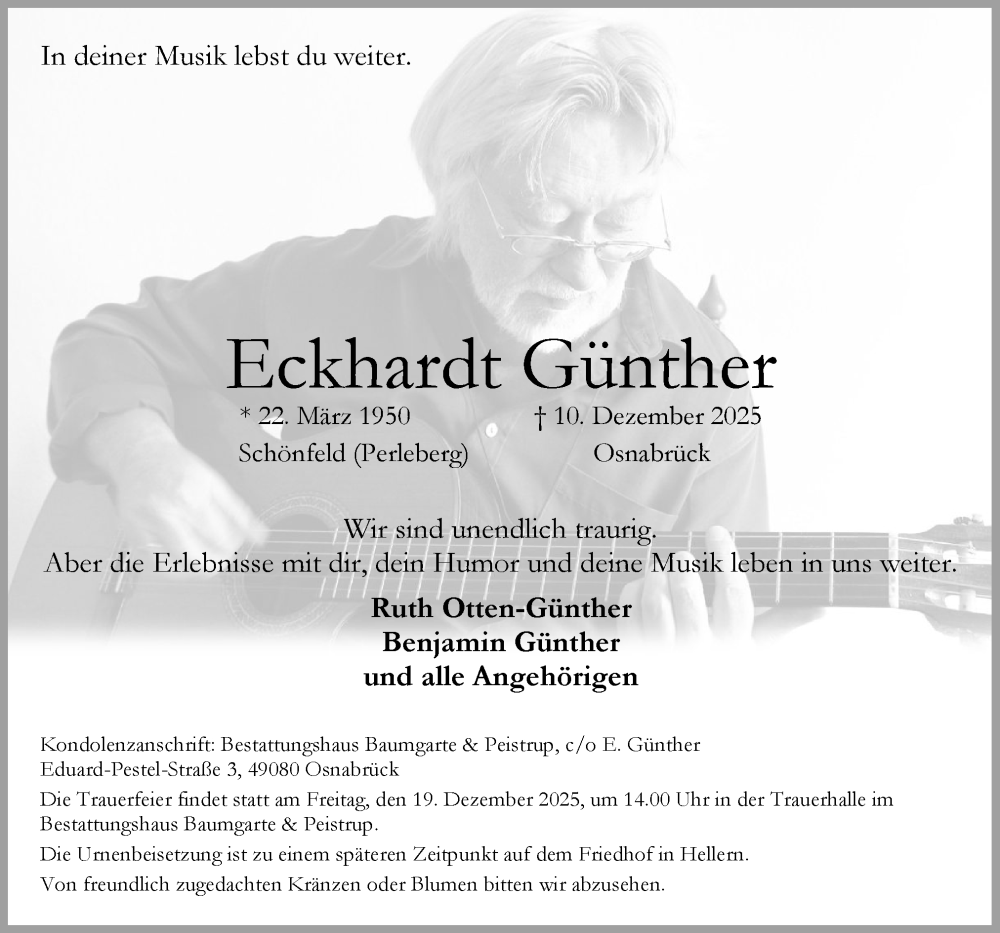  Traueranzeige für Eckhardt Günther vom 17.12.2025 aus Neue Osnabrücker Zeitung GmbH & Co. KG