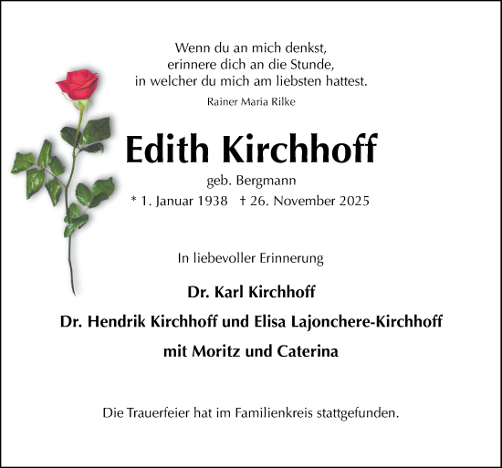 Traueranzeige von Edith Kirchhoff von Neue Osnabrücker Zeitung GmbH & Co. KG