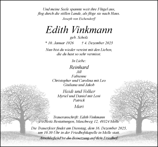 Traueranzeige von Edith Vinkmann von Neue Osnabrücker Zeitung GmbH & Co. KG