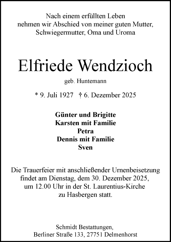 Traueranzeige von Elfriede Wendzioch von DK Medien GmbH & Co. KG