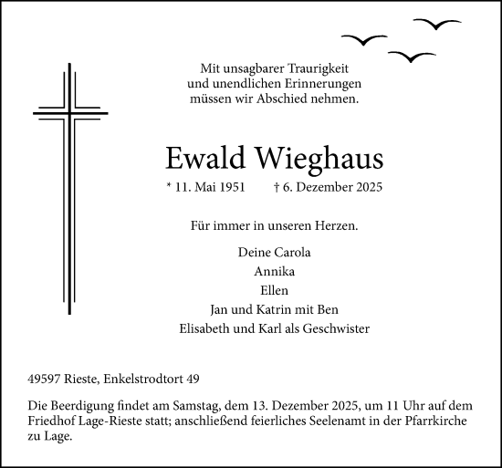 Traueranzeige von Ewald Wieghaus von Neue Osnabrücker Zeitung GmbH & Co. KG