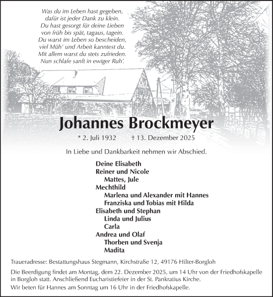 Traueranzeige von Johannes Brockmeyer von Neue Osnabrücker Zeitung GmbH & Co. KG