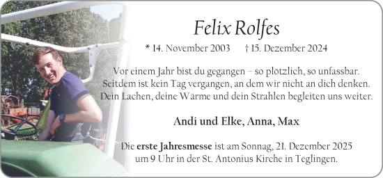 Traueranzeige von Felix Rolfes von Neue Osnabrücker Zeitung GmbH & Co. KG