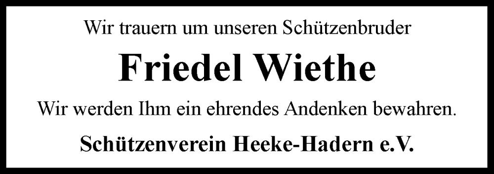  Traueranzeige für Friedel Wiethe vom 03.12.2025 aus Neue Osnabrücker Zeitung GmbH & Co. KG
