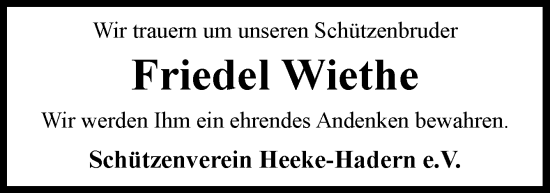 Traueranzeige von Friedel Wiethe von Neue Osnabrücker Zeitung GmbH & Co. KG