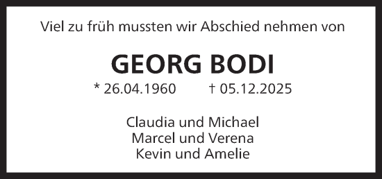 Traueranzeige von Georg Bodi von Neue Osnabrücker Zeitung GmbH & Co. KG