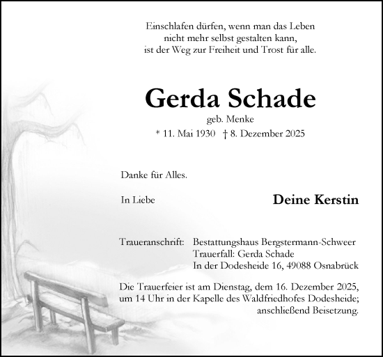 Traueranzeige von Gerda Schade von Neue Osnabrücker Zeitung GmbH & Co. KG