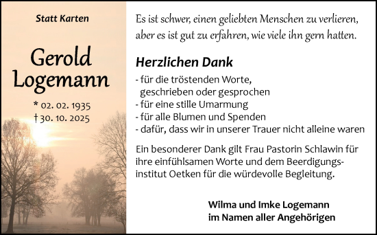 Traueranzeige von Gerold Logemann von DK Medien GmbH & Co. KG
