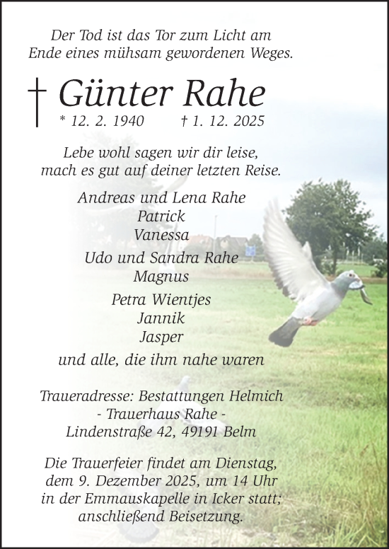 Traueranzeige von Günter Rahe von Neue Osnabrücker Zeitung GmbH & Co. KG