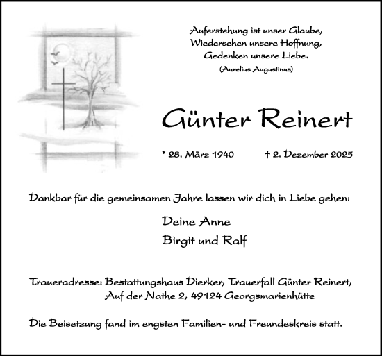 Traueranzeige von Günter Reinert von Neue Osnabrücker Zeitung GmbH & Co. KG