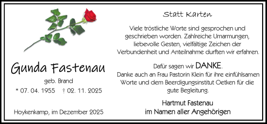 Traueranzeige von Gunda Fastenau von DK Medien GmbH & Co. KG