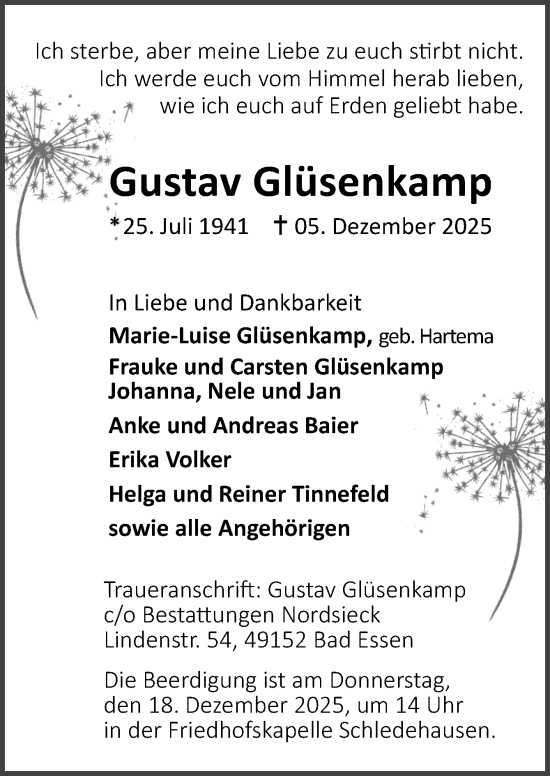 Traueranzeige von Gustav Glüsenkamp von Neue Osnabrücker Zeitung GmbH & Co. KG