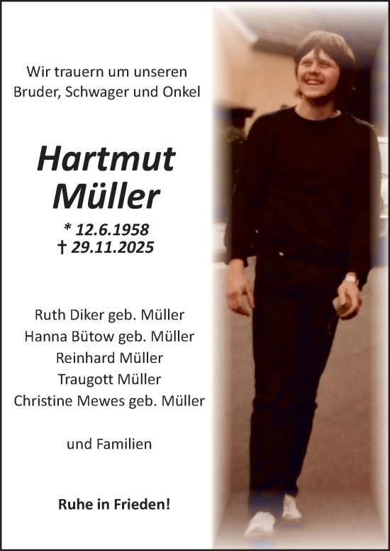 Traueranzeige von Hartmut Müller von DK Medien GmbH & Co. KG