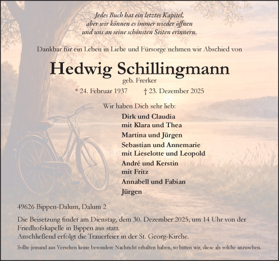 Traueranzeige von Hedwig Schillingmann von Neue Osnabrücker Zeitung GmbH & Co. KG