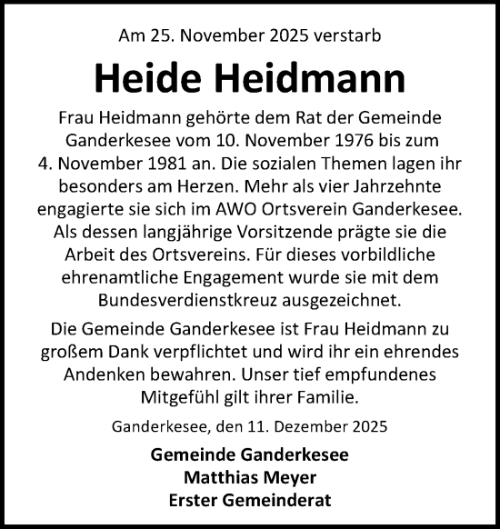 Traueranzeige von Heide Heidmann von DK Medien GmbH & Co. KG