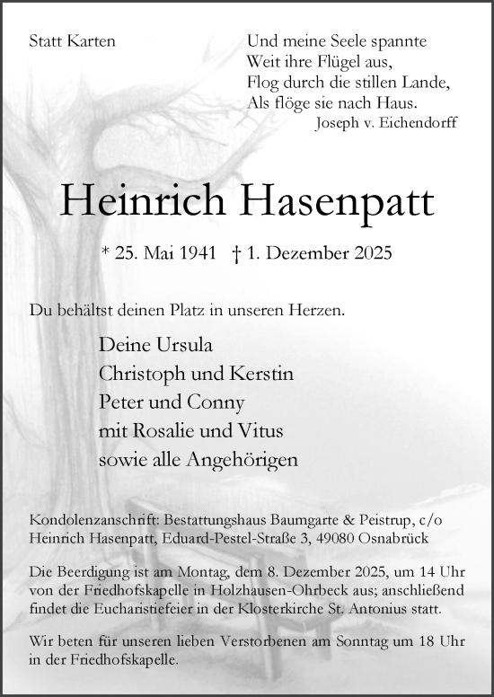 Traueranzeige von Heinrich Hasenpatt von Neue Osnabrücker Zeitung GmbH & Co. KG