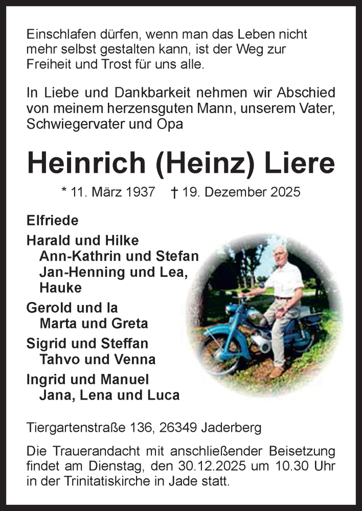  Traueranzeige für Heinrich Liere vom 23.12.2025 aus Neue Osnabrücker Zeitung GmbH & Co. KG