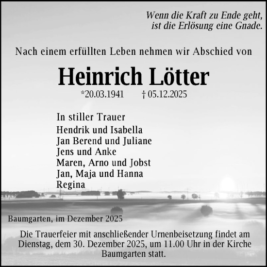 Traueranzeige von Heinrich Lötter von Neue Osnabrücker Zeitung GmbH & Co. KG