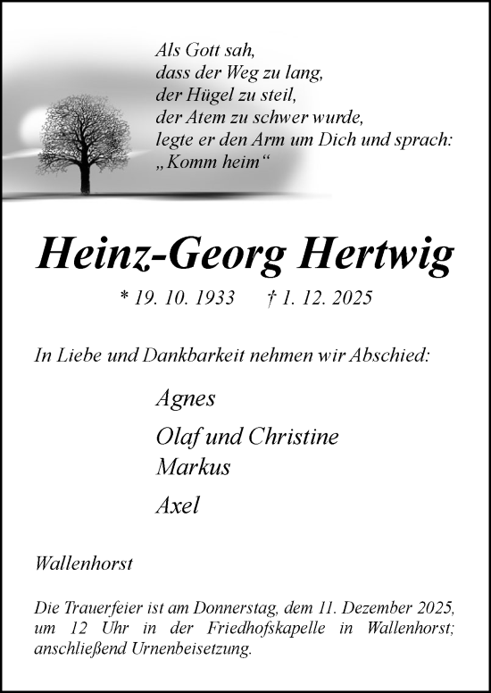 Traueranzeige von Heinz-Georg Hertwig von Neue Osnabrücker Zeitung GmbH & Co. KG