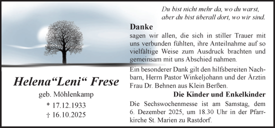 Traueranzeige von Helena Frese von Neue Osnabrücker Zeitung GmbH & Co. KG