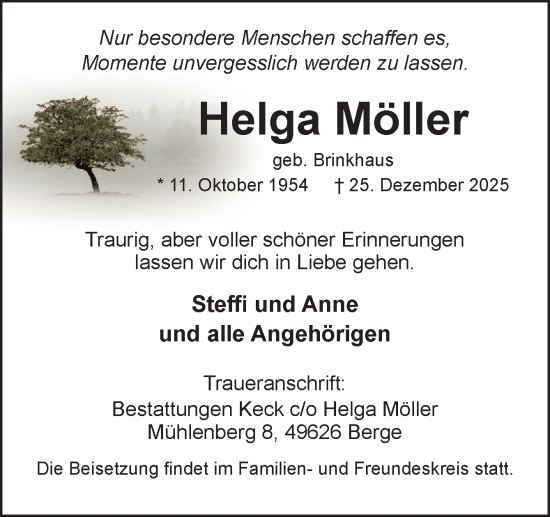 Traueranzeige von Helga Möller von Neue Osnabrücker Zeitung GmbH & Co. KG
