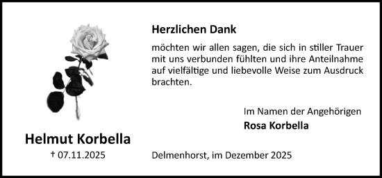 Traueranzeige von Helmut Korbella von DK Medien GmbH & Co. KG