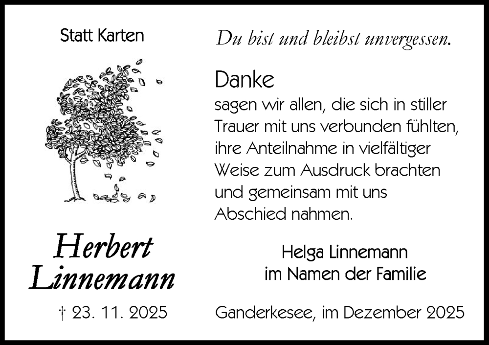  Traueranzeige für Herbert Linnemann vom 31.12.2025 aus DK Medien GmbH & Co. KG