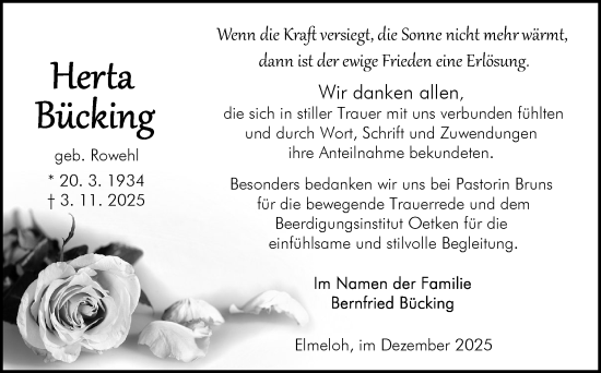 Traueranzeige von Herta Bücking von DK Medien GmbH & Co. KG