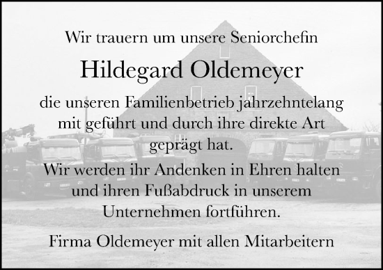 Traueranzeige von Hildegard Oldemeyer von Neue Osnabrücker Zeitung GmbH & Co. KG