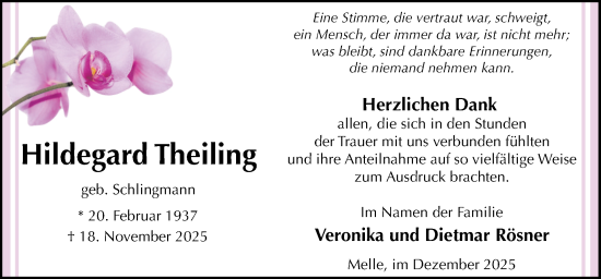 Traueranzeige von Hildegard Theiling von Neue Osnabrücker Zeitung GmbH & Co. KG