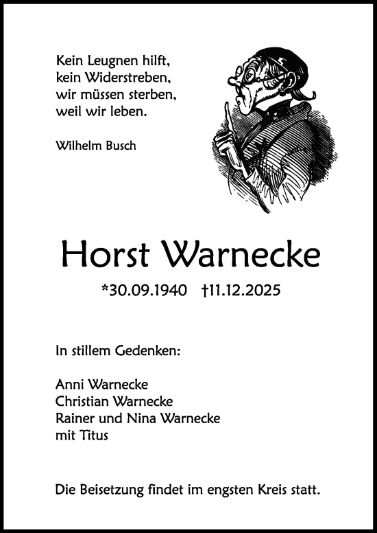 Traueranzeige von Horst Warnecke von Neue Osnabrücker Zeitung GmbH & Co. KG