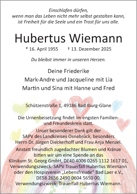 Traueranzeige von Hubertus Wiemann von Neue Osnabrücker Zeitung GmbH & Co. KG