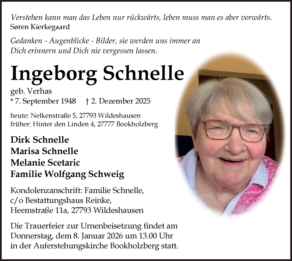 Traueranzeige für Ingeborg Schnelle vom 18.12.2025 aus DK Medien GmbH & Co. KG