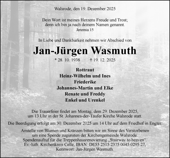 Traueranzeige von Jan-Jürgen Wasmuth von Neue Osnabrücker Zeitung GmbH & Co. KG