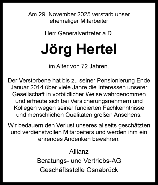 Traueranzeige von Jörg Hertel von Neue Osnabrücker Zeitung GmbH & Co. KG