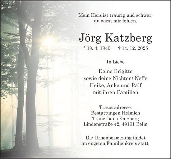 Traueranzeige von Jörg Katzberg von Neue Osnabrücker Zeitung GmbH & Co. KG