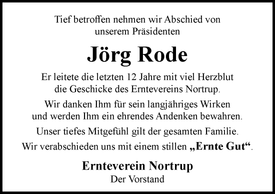 Traueranzeige von Jörg Rode von Neue Osnabrücker Zeitung GmbH & Co. KG