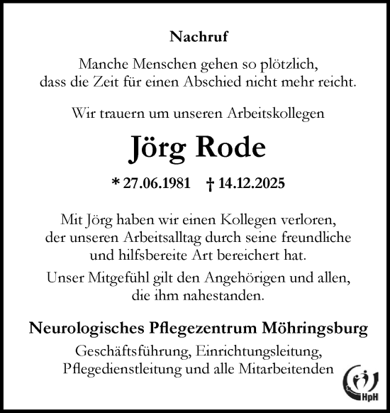 Traueranzeige von Jörg Rode von Neue Osnabrücker Zeitung GmbH & Co. KG
