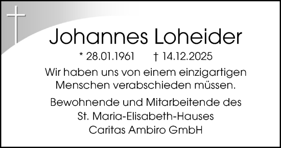 Traueranzeige von Johannes Loheider von Neue Osnabrücker Zeitung GmbH & Co. KG