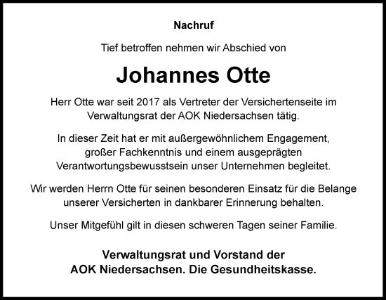 Traueranzeige von Johannes Otte von Neue Osnabrücker Zeitung GmbH & Co. KG