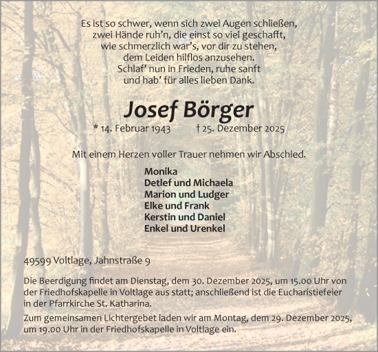 Traueranzeige von Josef Börger von Neue Osnabrücker Zeitung GmbH & Co. KG