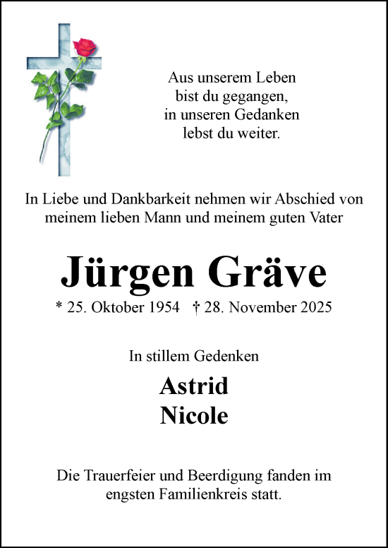 Traueranzeige von Jürgen Gräve von Neue Osnabrücker Zeitung GmbH & Co. KG