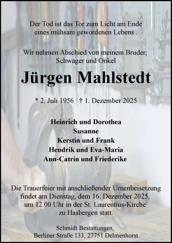 Traueranzeige von Jürgen Mahlstedt von DK Medien GmbH & Co. KG