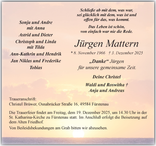 Traueranzeige von Jürgen Mattern von Neue Osnabrücker Zeitung GmbH & Co. KG