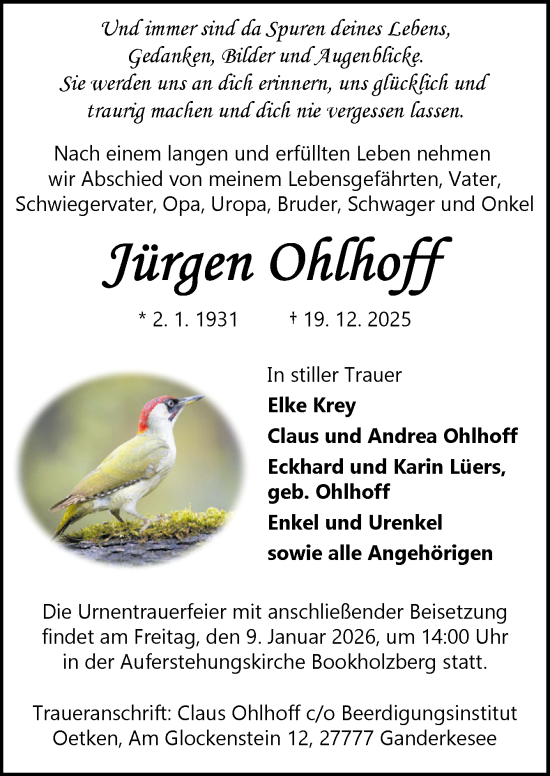 Traueranzeige von Jürgen Ohlhoff von DK Medien GmbH & Co. KG