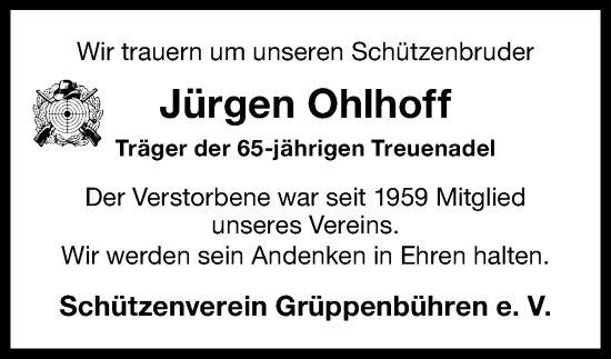 Traueranzeige von Jürgen Ohlhoff von DK Medien GmbH & Co. KG