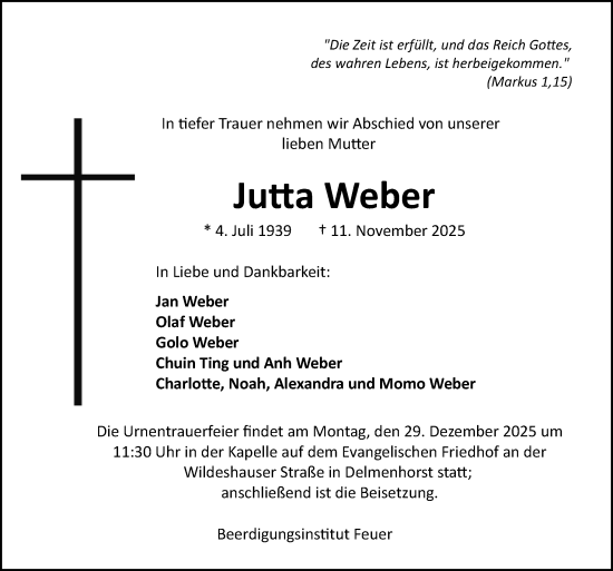 Traueranzeige von Jutta Weber von DK Medien GmbH & Co. KG