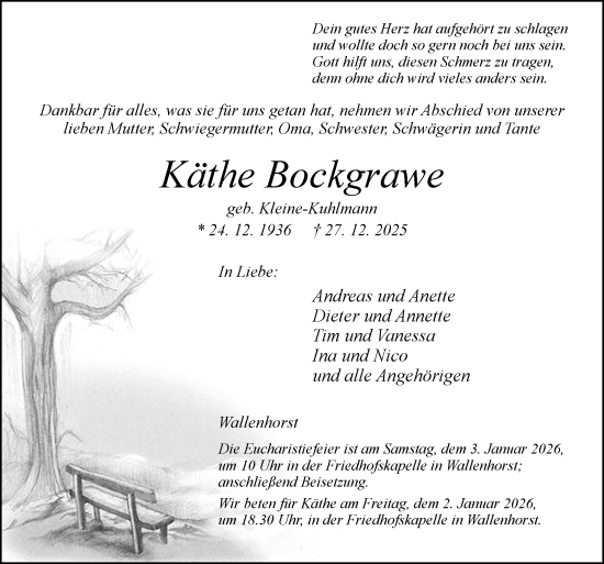 Traueranzeige von Käthe Bockgrawe von Neue Osnabrücker Zeitung GmbH & Co. KG