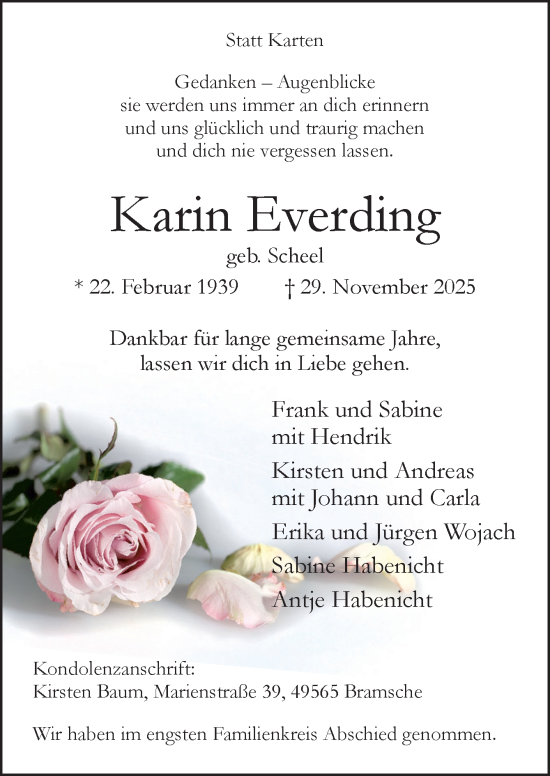 Traueranzeige von Karin Everding von Neue Osnabrücker Zeitung GmbH & Co. KG